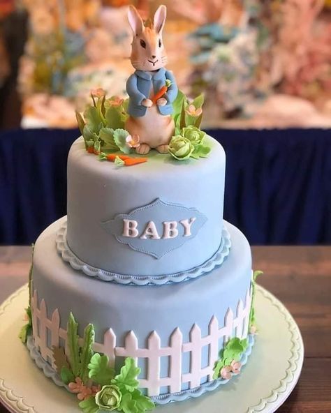 Bunny Baby Shower Cake, Baby Boy Christening Cake, Bunny Cakes, Bunny Birthday Cake, Christening Cake Boy, Peter Rabbit Cake, Pancake Party, Satin Ice Fondant, Peter Rabbit Birthday