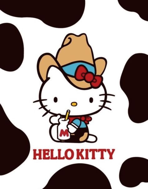 Cowboy kitty drinking some milk Hello Kitty Cow, Hello Kitty Imagenes, Hello Kitty Tattoos, Hello Kitty Images, Hello Kitty Aesthetic, Kitty Stuff, Kitty Drawing, Hello Kitty Drawing, Hello Kitty Art