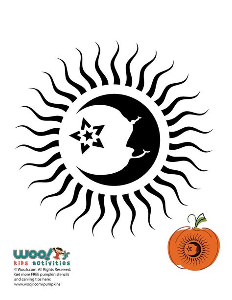 Sun And Moon Pumpkin Carving, Moon Pumpkin Carving, Biohazard Tattoo, Moon Template, Pumpkin Carving Stencils Templates, Pumpkin Carving Tips, Moon Pumpkin, Pumpkin Carving Stencils Free, Pumpkin Stencils Free