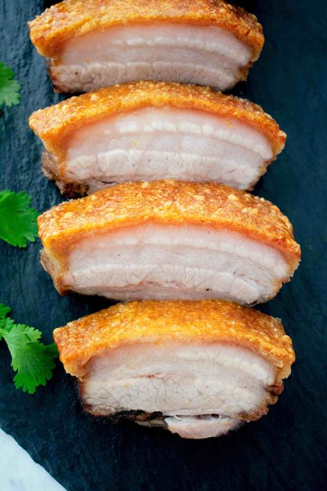 Crispy Roast Pork Belly in Air Fryer - Scruff & Steph Air Fryer Pork Belly Recipes, Pork Belly Air Fryer Recipe, Pork Crackle, Crispy Roast Pork, Air Fryer Pork Belly, Roasted Pork Belly Recipe, Pork Belly Recipes Crispy, Roast Pork Belly, Fried Pork Belly