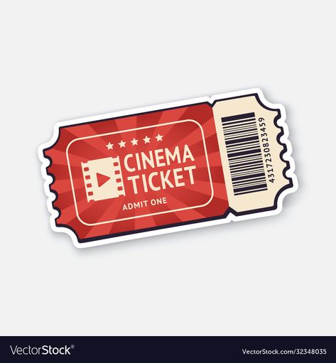 Retro Cinema Ticket, Retro Movie Ticket, Movie Ticket Sticker, Movie Ticket Illustration, Movie Stickers Film, Movie Stickers Printable, Movie Symbols, Cinema Stickers, Ticket Tattoo