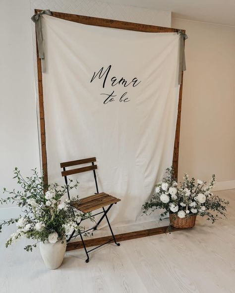 Love the way our backdrop was styled for a beautiful mamas baby shower! Did you know we have several different backdrop lettering options? Dm us for any inquiries🤍 Diy Boutique Backdrop, Winter Bridal Shower Photo Backdrop, Baby Shower Seating For Mom, Thrifted Baby Shower Decor, Simple Bridal Shower Backdrop, Diy First Birthday Backdrop, Organic Baby Shower Theme, Baby Shower Letter Board Ideas, Old Money Baby Shower Theme