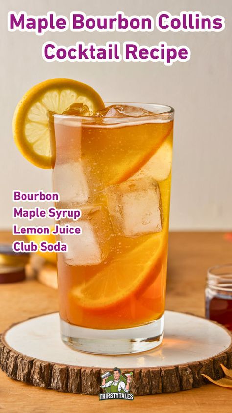 "Discover the delicious Maple Bourbon Collins cocktail recipe, a perfect blend of sweet maple syrup and smooth bourbon. This refreshing bourbon drink is ideal for fall gatherings and will impress your guests with its unique flavor. Enjoy this easy cocktail recipe that showcases the best of bourbon cocktails and maple syrup drinks. Cheers to the ultimate autumn sip!" Easy Fall Cocktail Recipes, Bourbon Drink, Bourbon Maple Syrup, Fall Cocktail Recipes, Easy Cocktail Recipe, Bourbon Sour, Bourbon Cocktail Recipe, Collins Cocktail, Cinnamon Whiskey