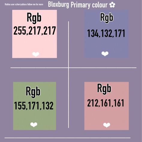 Follow me for more bloxburg primary colour Preppy Color Palette Bloxburg, Rh Colour Codes, Bloxburg Main Menu Colors, Korblox Color Code, Bloxburg Options Color Codes, Light Pink Bloxburg Primary Color, Preppy Bloxburg House Colors, Bloxburg Primary Color Code, Color Code For Bloxburg