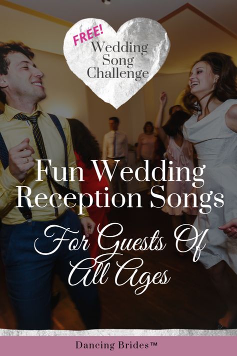 Fun Wedding Reception Songs For Guests Of All Ages — Dancing Brides Songs For Wedding, Reception Songs, Dancing Songs, Fun Wedding Reception, Wedding Reception Fun, Song Challenge, Dance Songs, Wedding Playlist, Upbeat Songs