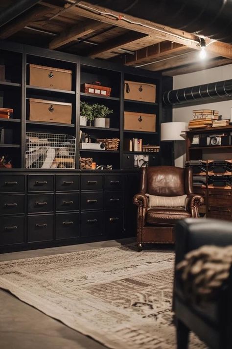 Unfinished Basement Organization Ideas &amp; Tips Unfinished Basement Organization Ideas, Organizing A Basement, Basement Organization Ideas Unfinished, Basement Shelving Ideas, Basement Organization Ideas, Basement Unfinished, Basement Living Room Ideas, Basement Storage Ideas, Room Ideas Basement