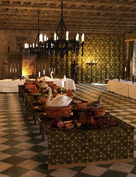 MICK-Banquet Hall Medieval Interior, Medieval Banquet, Historical Interior, Interior Construction, Medieval Party, Daz Studio, Banquet Hall, Models