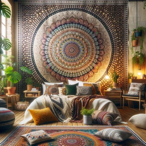 Step into a world of bohemian bliss with our latest bedroom setup 🌿✨. Featuring a stunning mandala tapestry, lush greenery, and eclectic accents, this space is a haven of artistic expression and comfort. Create your sanctuary and let your spirit soar with bohemian charm! #BohemianBliss #MandalaMagic #PlantParadise #BohoBedroom #ArtisticHaven #HomeDecorGoals #TapestryLove #EclecticStyle #BohoChic #HomeInspiration" - #BohemianBliss - #MandalaMagic - #PlantParadise - #BohoBedroom - #ArtisticHav... Mandala Tapestry Bohemian, Bedroom Setup, Mandala Tapestry, Bedroom Boho, Lush Greenery, Artistic Expression, Eclectic Style, A World, Lush