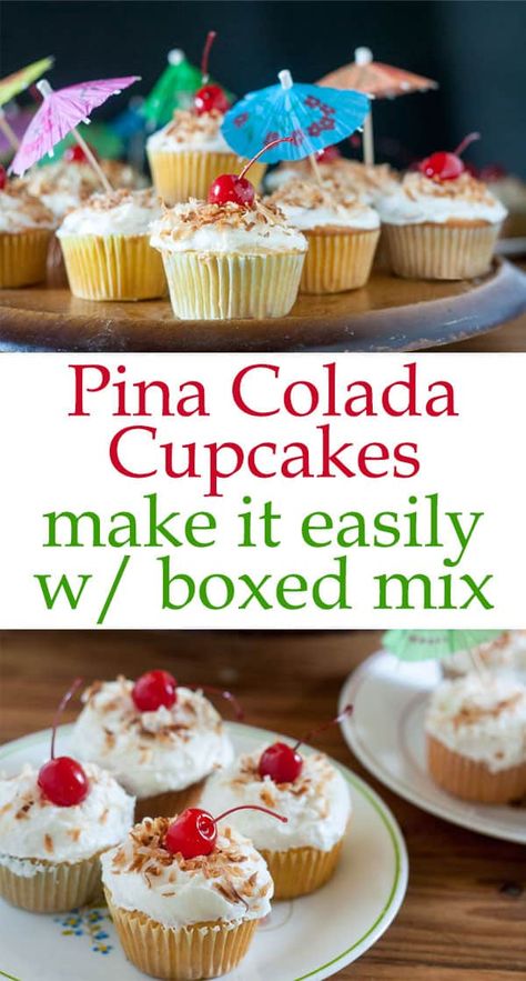 Infused Cupcakes Recipes, Pina Colada Cake Recipe, Luau Desserts, Boozy Cupcakes Recipes, Pina Colada Cupcakes, Infused Cupcakes, Pina Colada Cake, Boozy Cupcakes, Recipes Using Cake Mix