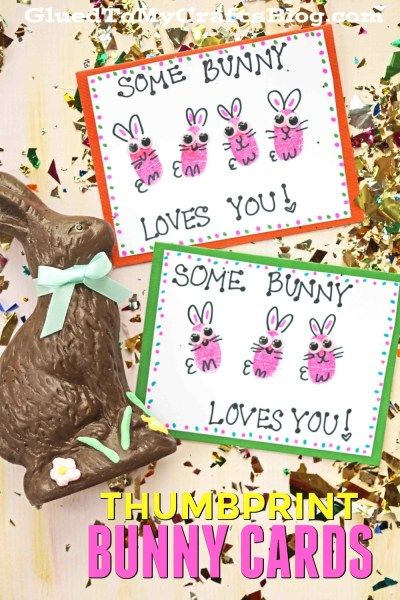 Thumbprint Bunny Cards - Easter, Spring and Just Because Kid Craft Idea! Easter Thumbprint Art, Diy Easter Cards, Bunny Cards, Easter Preschool, Spring Crafts For Kids, Kid Craft, Easter Projects, Daycare Crafts, Easter Craft