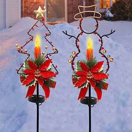 Amazon.com: MAGGIFT 32 Inches Solar Christmas Decorations Outdoor LED Solar Powered Candle Xmas Pathway Lights, Metal Snowman & Tree Garden Stakes Sidewalk Lawn Yard Ornament, Set of 2: Garden & Outdoor Candle Pathway, Solar Christmas Decorations, Solar Christmas Tree, Christmas Pathway Lights, Solar Christmas Lights, Christmas Decorations Outdoor, Decorative Garden Stakes, Yard Ornaments, Led Christmas Tree