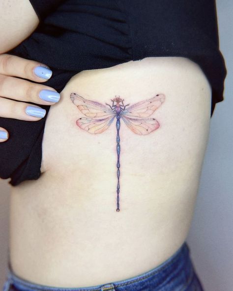 Vibrant Elegance: Colorful Dragonfly Tattoo by Demet Eken Colorful Dragonfly Tattoo, Infinity Tattoo With Feather, Thistle Tattoo, Thumb Tattoos, Around Arm Tattoo, Dragonfly Tattoo Design, Birthday Tattoo, Colorful Dragonfly, Insect Tattoo