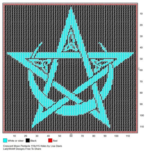 Crescent Moon Pentacle Pentagram Crochet Pattern, Crochet Pentacle, Free Witchy Cross Stitch Patterns, Pentacle Cross Stitch, Wiccan Plastic Canvas Patterns, Wicca Cross Stitch, Pagan Cross Stitch, Celtic Cross Stitch, Wiccan Crafts