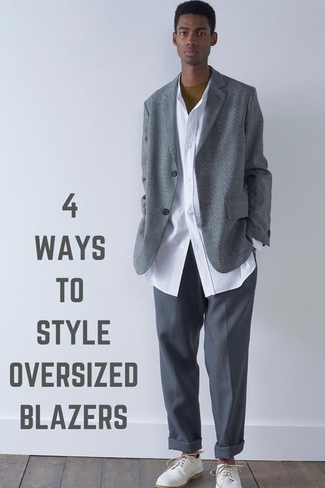 Oversized Blazer Outfit Street Style Men, Oversized Suit Jacket Outfit, Oversized Grey Blazer Outfit, Mens Black Blazer Outfit, Oversized Suits Men, Oversized Blazer Men, Oversized Blazer Outfit Work, Grey Blazer Outfit Men, Mens Black Blazer