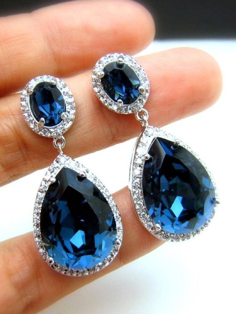 Navy Blue Earrings, Earrings Bride, Droplet Earrings, Sapphire And Diamond Earrings, Hot Jewelry, Alloy Earrings, Anniversary Jewelry, Wedding Bridal Jewellery, Jewelry Bridal