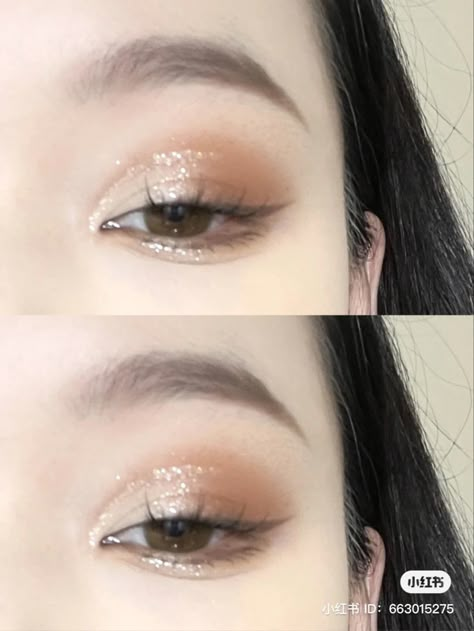 Brown Makeup Looks, Gold Makeup Looks, Chinese Makeup, Doll Eye Makeup, Korean Eye Makeup, Lashes Mascara, Glitter Eye Makeup, Ulzzang Makeup, Douyin Makeup