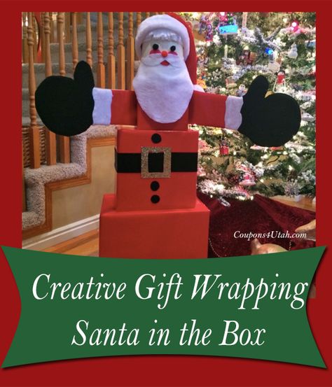 Creative Wrapping Ideas- Santa in the Box - Coupons4Utah Unique Gift Wrapping Christmas, Recycled Christmas Decorations, Christmas Present Wrap, Santa Wrapping, Christmas Wrapping Diy, Christmas Gift Exchange Games, Creative Christmas Crafts, Xmas Wrapping, Christmas Crafts Diy Projects