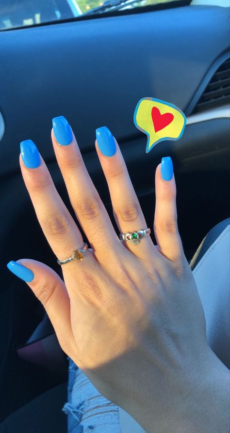 Bright Blue Acrylics, Square Plain Nails, Nails For The Bahamas, Summer Acrylic Nails Oval, Blue Colour Nails, Solid Color Acrylic Nails Coffin, Blue Acrylic Nails Square, Summer Plain Nails, Acrylic Nails Coffin Blue