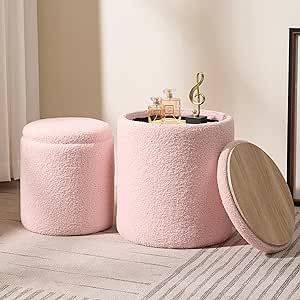 Pink Vanity Stool, Dorm Room Ideas Pink, Room Ideas Pink, Pink Stool, Dorm Room Chairs, Pouf Footstool, Ottoman With Storage, Pink Vanity, Living Room Pouf