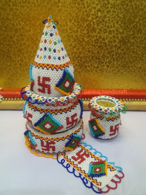 Loti Nariyel New Design, Loti Nariyal Design, Loti Nariyal Moti, Toran Designs, Bead Bottle, Alphabet Tattoo Designs, Moti Work, Seed Bead Bracelet Patterns, Kutch Work Designs