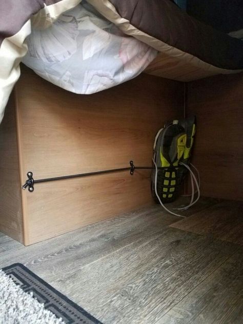 RV Shoe storage Rangement Caravaning, Aliner Campers, Astuces Camping-car, Kangoo Camper, Camper Organization, Camper Hacks, Camper Storage, Rv Living Full Time, Rv Storage