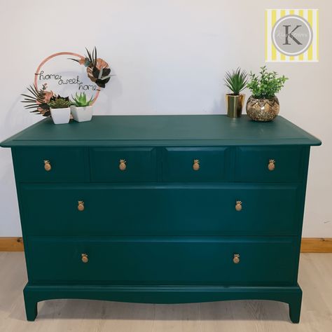 Stag Four Over Two Tropical Themed Green Drawers Stag Furniture, Painted Furniture For Sale, Antique Sideboard, Antique Chest, Chests Of Drawers, Dove Tail Joints, Drawer Liners, Retro Furniture, Drawer Liner