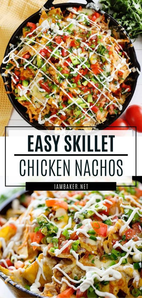 Nachos Recipes, Chicken Nachos Recipe, Easy Skillet Chicken, Superbowl Food, Nachos Recipe Easy, Mexican Recipe, Easy Skillet, Tasty Meals, Chicken Nachos