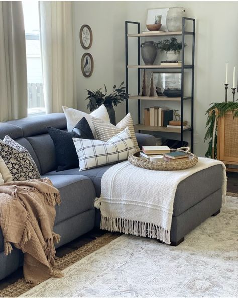 Shop The Look – Coterie, Brooklyn Loft Decorating Ideas Upstairs, Small Loft Spaces, Grey Couch, Living Room Decor Inspiration, Loft Decor, Floral Pillow, Floral Pillow Cover, Living Room Decor Cozy, Decor Home Living Room