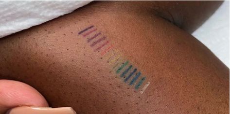 Tattoo Colors On Dark Skin Ink, Tattoo Colors On Brown Skin, Color Tattoo Brown Skin, Red Ink Tattoos On Dark Skin Black, Coloured Tattoos On Brown Skin, Colored Tattoos On Black People, Color Test Tattoo Ideas, Tattoo Color Test, Brown Ink Tattoo On Brown Skin