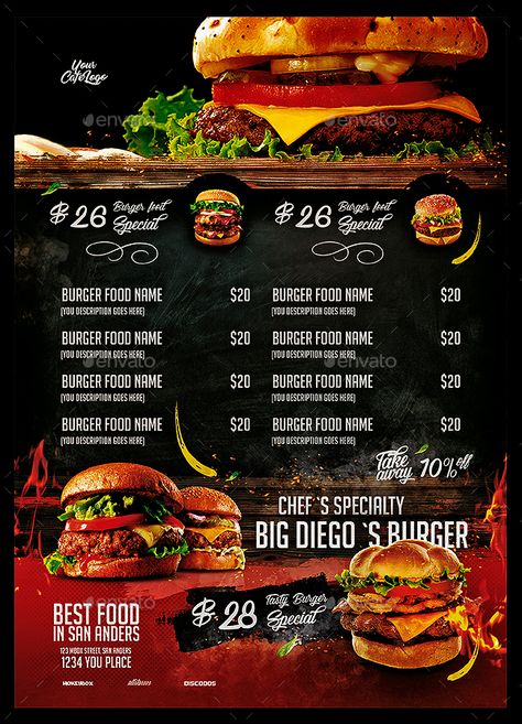 Fast Food Menu Pizza Menu Design, Menu Burger, Menu Pizza, Burger Menu, Menu Layout, Menu Flyer, Doner Kebab, Pizza Menu, Fast Food Menu