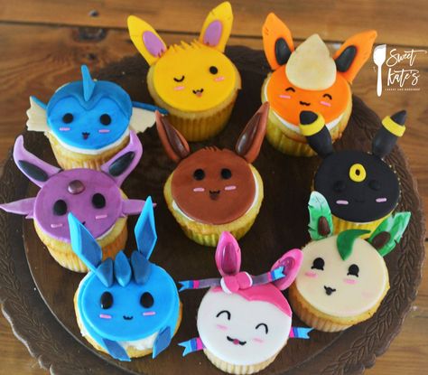 Eevee Cupcakes, Eevee Evolutions Birthday Party, Eeveelution Cake, Pokemon Eevee Birthday Cake, Eevee Birthday Decorations, Evee Evolution Birthday Cake, Evee Evolution Cupcakes, Eevee Evolutions, 8th Birthday