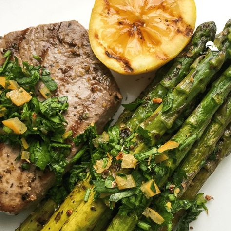 Get the recipe for this delicious, light and easy-to-make dish that is sure to impress your family & friends! Try our uniquely flavorful grilled marinated asparagus with gremolata. Lemon Gremolata, Boil Asparagus, Marinated Asparagus, Boiled Baby Potatoes, Asparagus Balsamic, Grilled Tuna Steaks, Grilled Tuna, Preserved Lemon, Mediterranean Spices