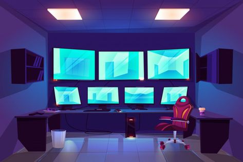 Security control cctv room interior with... | Free Vector #Freepik #freevector #business #technology #computer #camera Gacha Life Background, Security Room, Life Background, Cctv Video, Casa Anime, 2160x3840 Wallpaper, Wireless Home Security Systems, Wireless Home Security, System Design