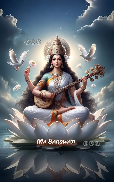 Sarsvati Ma Photo, Devotional Drawings, Lord Saraswati, Mata Saraswati, Satya Sanatan, Maa Pic, Saraswati Mata, Saraswati Idol, Shiva Meditation