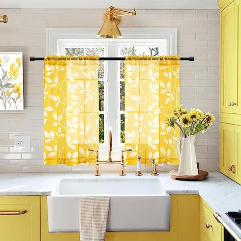 Amazon.com: XTMYI Mustard Yellow Curtains for Bedroom Window Rod Pocket Small Cafe Curtains for Kitchen Bathroom Match Grey/Gray Cabinet Wall,Pale Yellow and White,30 Inch Length : Home & Kitchen Small Kitchen Window, Mustard Yellow Curtains, Kitchen Curtains And Valances, Bathroom Window Curtains, Window Curtains Bedroom, Window Rods, Small Curtains, Yellow Curtains, Tier Curtains