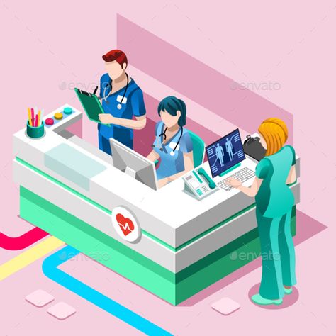 Hospital Nurse Station Vector Isometric People Medical Team Medical Illustration Design, Hospital Nurse Station, Clinic Nurse, Nurse Station, Isometric People, Medical Clip Art, Knee Operation, Surgery Doctor, Nurses Station