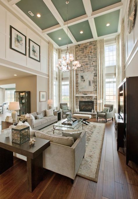 High Ceiling Decorating, Traditional Design Living Room, High Ceiling Living Room, Carli Bybel, Trendy Living Rooms, Nails 2020, Family Room Decorating, High Ceilings, Traditional Living Room