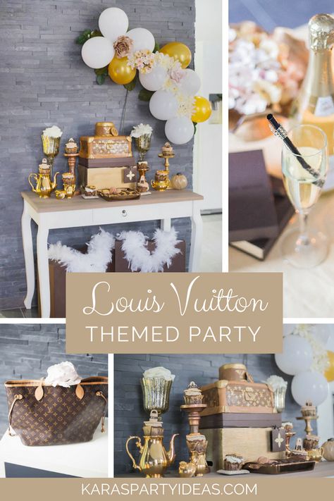 Louis Vuitton Themed Party via Kara's Party Ideas - KarasPartyIdeas.com Louis Vuitton Party Ideas, Louis Vuitton Decorations Party, Louis Vuitton Birthday Party Ideas, Louis Vuitton Party Theme, 55 Birthday Ideas For Women, Sweet16 Ideas, Trunk Cake, Louis Vuitton Birthday Party, Louis Vuitton Birthday