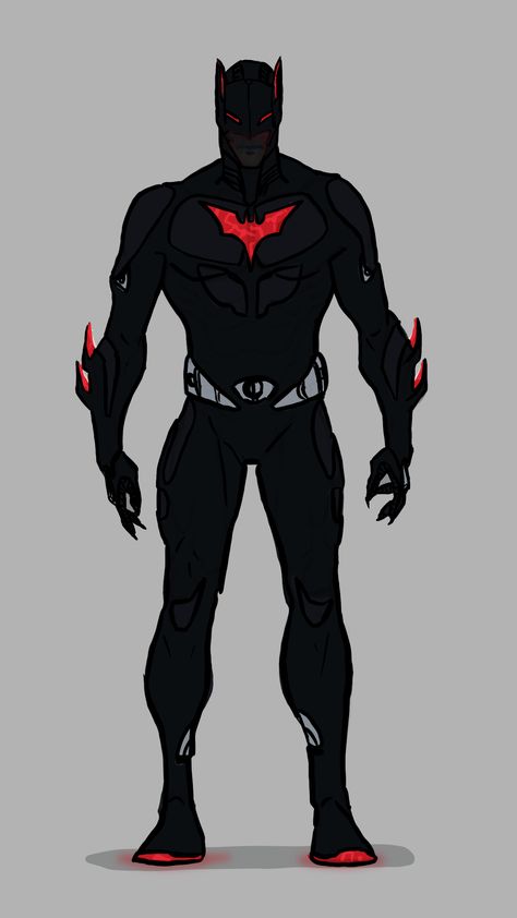 Batman Beyond (Comics) I wanted to keep the suit’s main look, yet give more details to certain areas, make it a bit less friendly looking and change how the mouth area works. For the mouth I never understood that system, so here to keep the black mouth, I just made the mouth shield slightly transparent and it can glow red to instill fear. Wolverine Suit, Batman Beyond Suit, Batman Redesign, Batman Suit, Batman Concept, Batman Armor, Superhero Suits, Marvel And Dc Characters, Gotham Batman