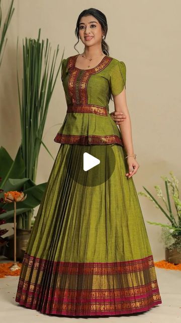 Kurti Blouse Designs For Lehenga, Indian Fashion Dresses Modern, New Lehenga Designs Party Wear, Pattu Lehenga Designs, Lehenga With Peplum Top, Narayanpet Lehenga, Silk Saree Gown, Lehenga Blouse Pattern, Matching Lehenga