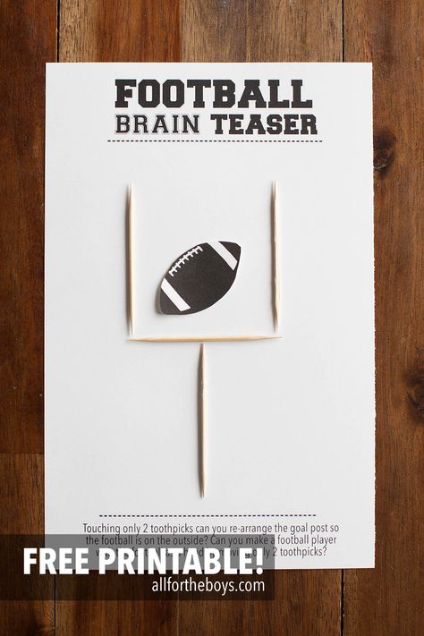 Printable football brain teaser - perfect for a Super Bowl or football party! Super Bowl Printables, Super Bowl Activities, Football Party Games, Football Goal Post, Superbowl Party Games, Football Activity, Football Super Bowl, Kitchen Architecture, Superbowl Game