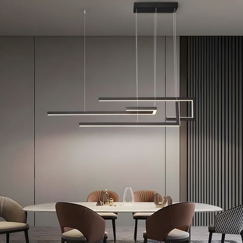 Strips Geometric LED Dimmable with Remote Control Nordic Dining Chandelier Modern Dining Lighting, Living Room Lighting Ideas Ceiling, Dining Lamp, Lamp Dining Room, Nordic Dining, Dining Table Light, Home Bar Rooms, Dining Chandelier, Ceiling Lights Living Room