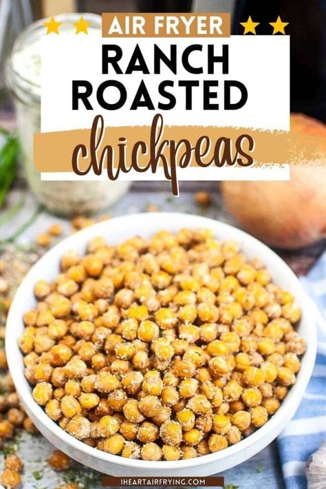 How to make roasted ranch chickpeas in the air fryer or oven. Our recipe is made with 3 ingredients. Serve as a healthy snack, appetizer or on salads and wraps. Ranch Chickpeas, Homemade Ranch Mix, Dry Buttermilk, Homemade Ranch Seasoning, Chickpeas Recipe, Ranch Seasoning Mix, Crispy Chickpeas, How To Cook Beans, Homemade Ranch