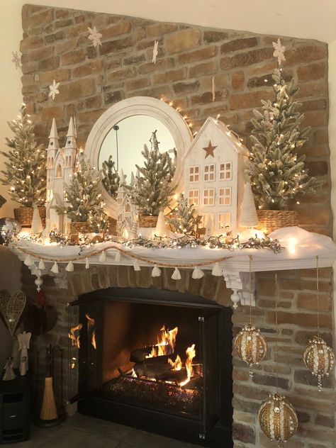 Our ‘Snow globe’ mantel....Winter Wonderland! Snow Mantel Decor, Winter Wonderland Mantle, Xmas House, Winter Mantle, Mantel Ideas, Snow Theme, Neutral Christmas Decor, Christmas Prep, Xmas 2024