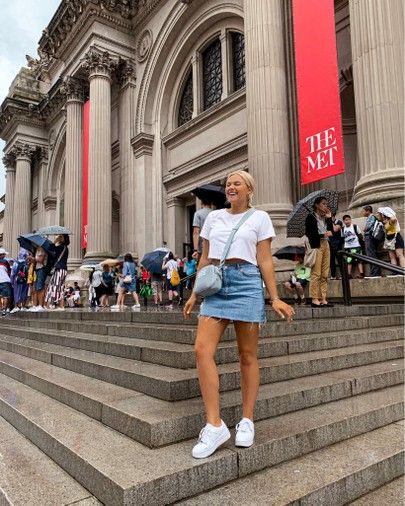 The Met Steps, Comfy Travel Outfit Summer, Bre Sheppard, Nyc Outfits Summer, Platform Outfit, Air Force 1 Sage Low, Travel Scenery, York Outfits, Air Force 1 Outfit