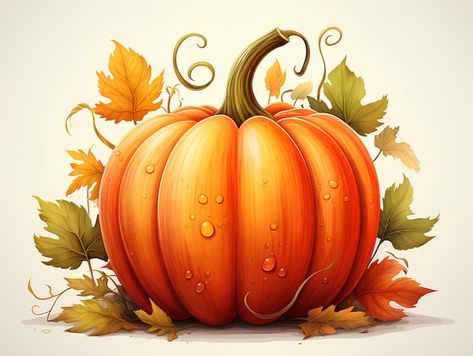 Photo beautiful illustration of vibrant ... | Premium Photo #Freepik #photo Pumpkin With Vines Drawing, Pumpkin Images Free Printable, Freepik Illustration, Pine Cone Drawing, Halloween Calabazas, Vine Drawing, Pumpkin Vegetable, Color Flashcards, Fall Cottage