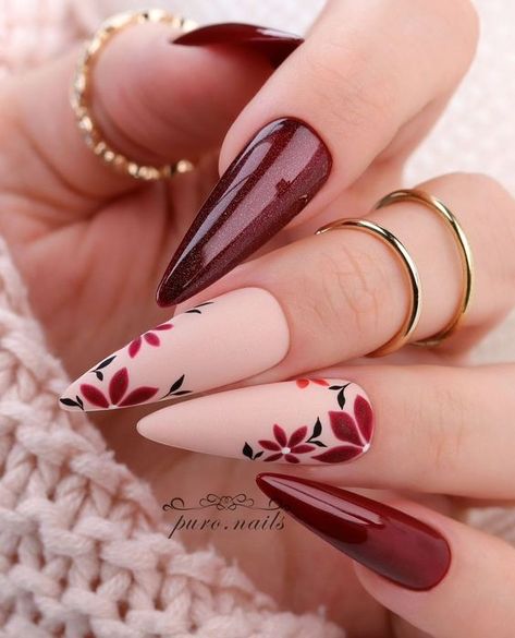 Burgundy Nails, Nail Swag, Short Acrylic Nails Designs, Flower Nail Art, Nails 2024, Nail Art Ideas, Fall Nail, Cool Nail Designs, Fall Nail Designs