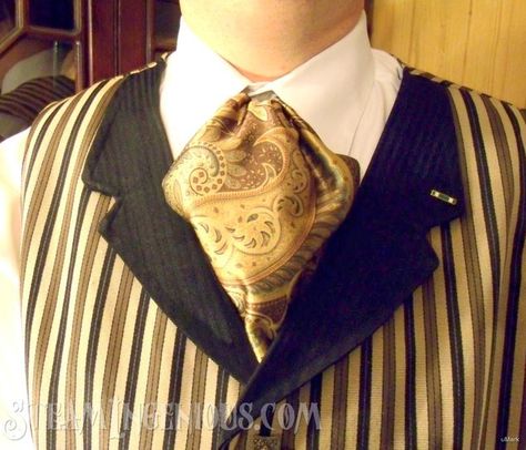 Steam Ingenious: How to Make a Victorian Cravat or Ascot Tie (UPDATED AND IMPROVED) Tutorial Diy Cravat, Quilted Bag Patterns, Mens Ascot, Ascot Ties, Gentleman's Wardrobe, Costume Tutorial, Clothing Guide, Victorian Steampunk, Steampunk Costume