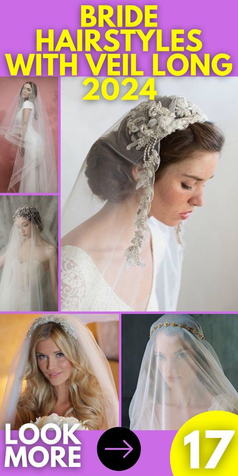 Veils hold a special place in bridal fashion, and our bride hairstyles with veil long 2024 collection caters to every veil preference. Choose from a plethora of curly or straight hair options and find the ideal hair wedding style to complement your unique vision for your momentous day High Ponytail With Veil, Hair With Cathedral Veil, Bridal Hair With Long Veil, Bride Veil Hairstyles, Bride Hairstyles With Veil Long, Long Wedding Hair With Veil, Dark Hair Wedding, Wedding Hairstyles For Long Hair With Veil, Cathedral Veil Hairstyle