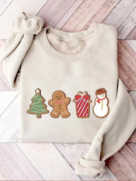 Cute Gingerbread Cookie Graphic Sweatshirt, Women Christmas Sweatshirt, Merry Christmas, Adorable Christmas Cookie Sweatshirt, Holiday Sweater Apricot Casual  Long Sleeve Fabric Animal,Cartoon Pullovers Slight Stretch  Women Clothing, size features are:Bust: ,Length: ,Sleeve Length: Cute Christmas Sweatshirts, Cookie Graphic, Cute Christmas Sweaters, Koda Bear, Cute Christmas Sweater, Diy Sweatshirt, Gingerbread Cookie, Animal Cartoon, Holiday Sweatshirt